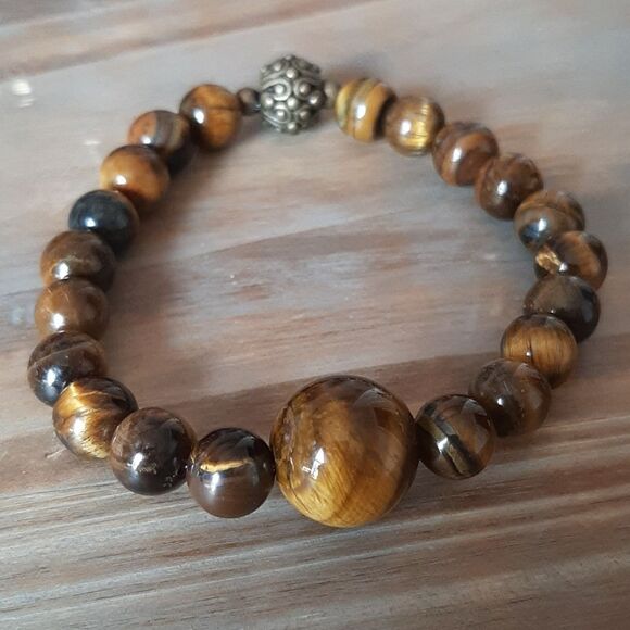 Tiger Eye Beaded Stretch Bracelet - Picture 3 of 4